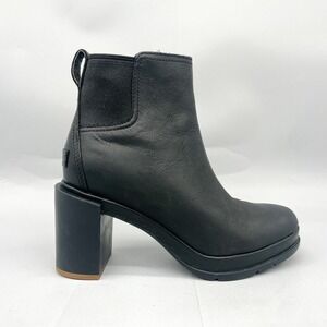 Sorel Womens 7.5 Blake Chelsea Boots Shoes Black Leather Chunky Heel Moto Bootie